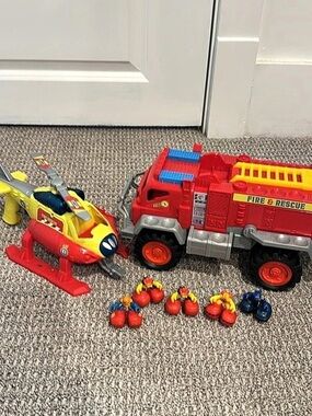 Fisher-Price Imaginext Fire Rescue Truck and Helicopter Playset Lot & Helicopter